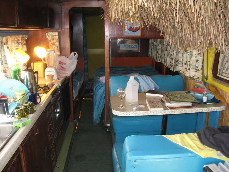 Another shot of the interior of the Tiki Bus at the Shady Dell in Bisbee, Arizona. This was from the front of the bus looking towards the back. At the far end was the toilet and the former-shower was converted into a shrine for the Tiki God.