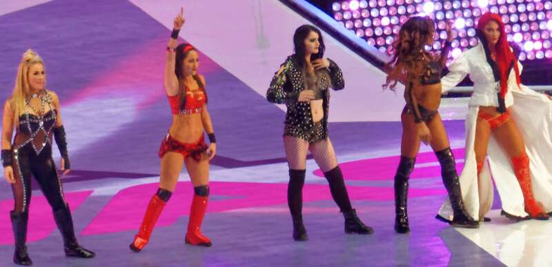 The team Total Divas entrance during the WrestleMania 32 event in April 3, 2016.