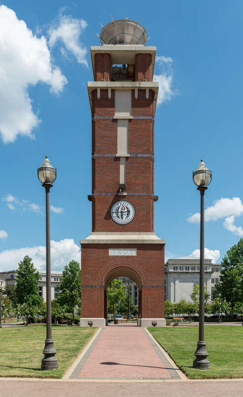 A northwest view of the bell tower of Troy University, Montgomery, Alabama, campus