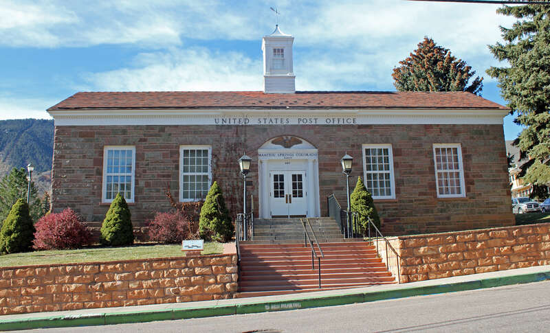 The US Post Office in Manitou Springs, Colorado. The property is listed on the National Register of Historic Places.