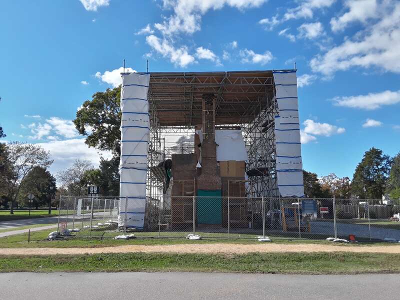 The Williamsburg Bray School being restored at its new location within Colonial Williamsburg