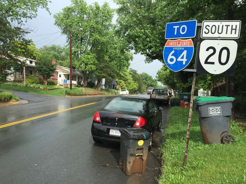 View south along Virginia State Route 20 (Monticello Avenue) near Church Street in Charlottesville, Virginia