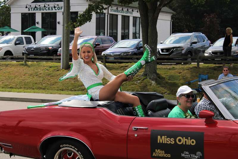 Miss Ohio Lora Current in the 2021 Show Us Your Shoes Parade in Mystic, Connecticut.