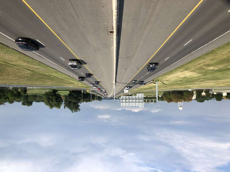 View south along Delaware State Route 1 (Bay Road) from the overpass for Lebanon Road/13th Street in Dover, Kent County, Delaware