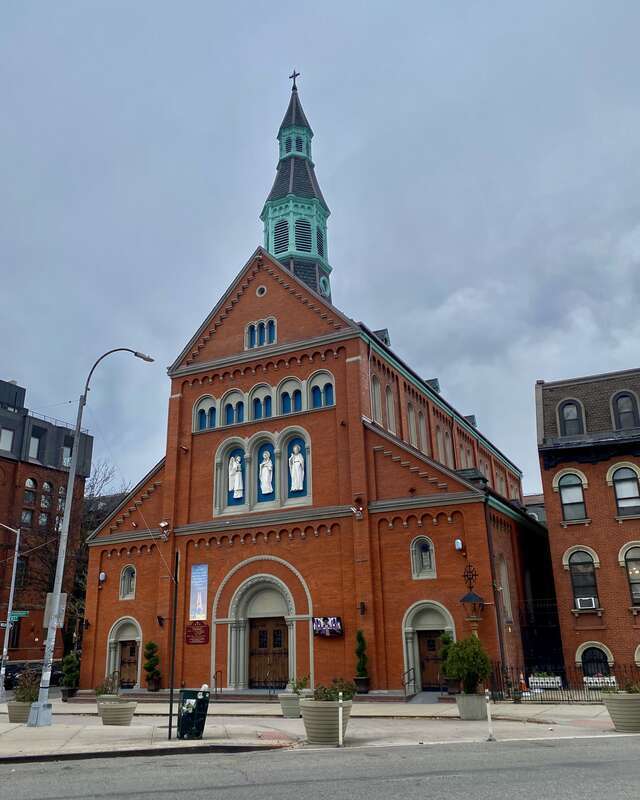 Annunciation of the Blessed Virgin Mary Roman Catholic Church, 259 North 5th Street at Havemeyer Street, Williamsburg, Brooklyn, New York, November 2022. A work of local architect Francis Himpler, this magnificent church was completed in 1870 after a