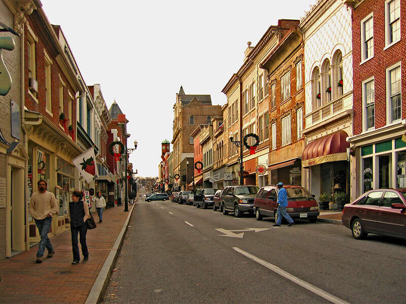 The real mainstreet in Staunton.  Has been used in civil war movies and they truck dirt in to cover the asphalt and take down the light poles
This work is licensed under a 
Creative Commons Attribution 3.0 United States License

Please Attribute to: