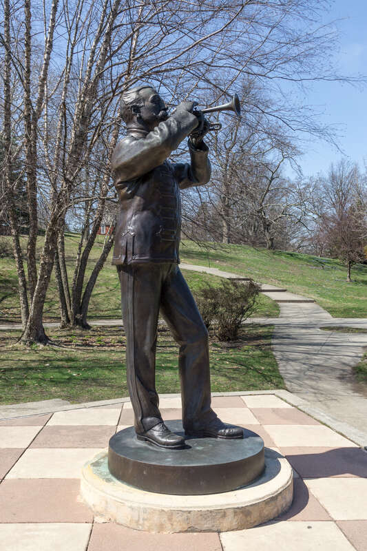 Bowen R. Church statue, Roger Williams Park, Providence, Rhode Island. Created by Aristide Berto Cianfarani and cast by the Gorham Company. Church was a cornetist with David Wallis Reeves' American Band.