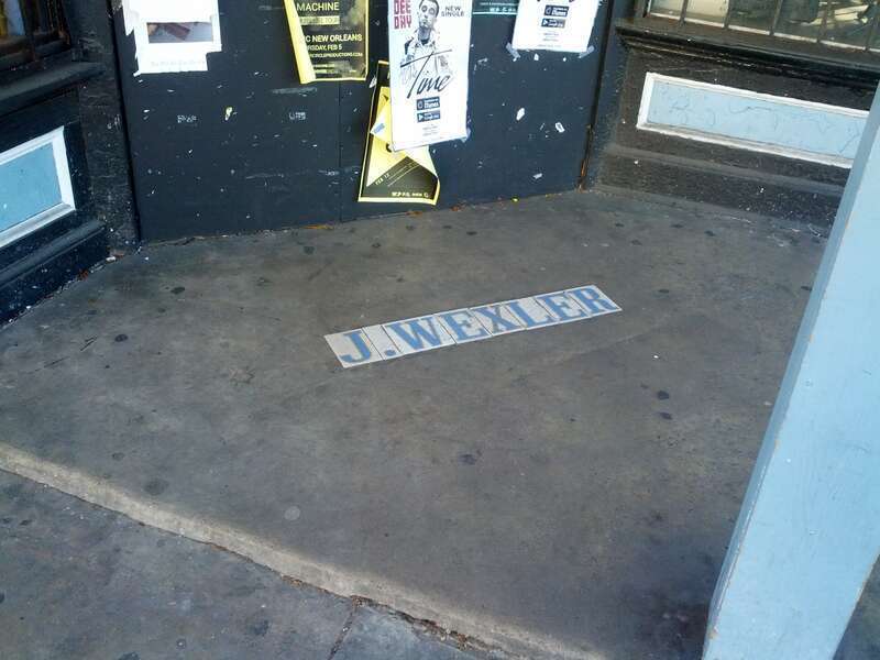 Business name in sidewalk street name style, Garden District, New Orleans - &quot;J. Wexler&quot;