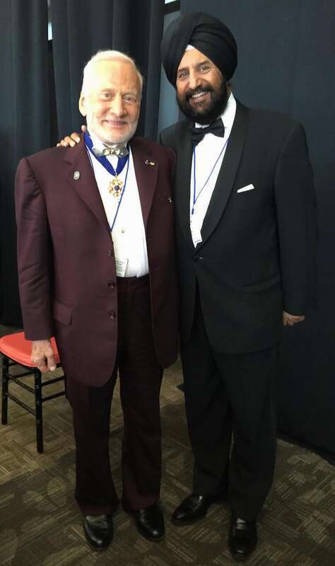 Buzz Aldrin with Satjiv Chahil; Starkey Hearing Foundation event, St. Paul, July 2016