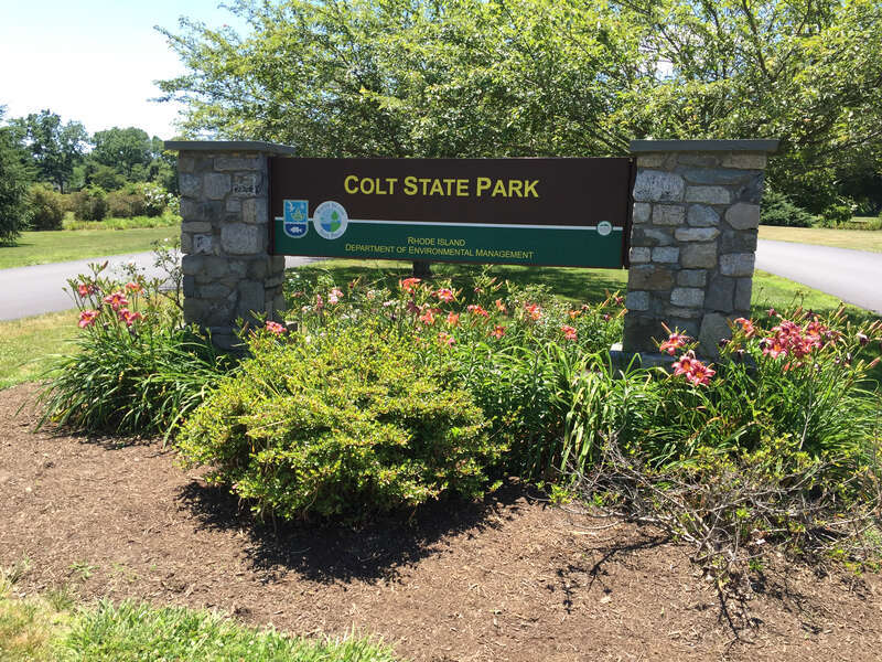 Entrance sign at Colt State Park, Bristol, Rhode Island.