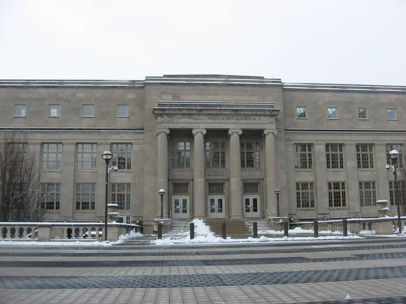 Front of the former Central High School (now part of COSI Columbus), located at 75 S. Washington Boulevard in Columbus, Ohio, United States.  Built in 1924, it is listed on the National Register of Historic Places.
