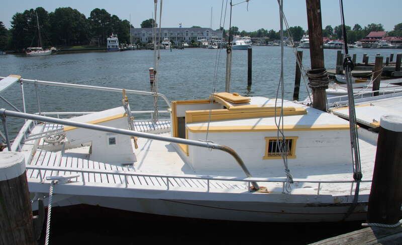 Aft end of Chesapeake Bay bugeye &quot;Edna E. Lockwood&quot;, Chesapeake Bay Maritime Museum, Saint Michaels, Maryland