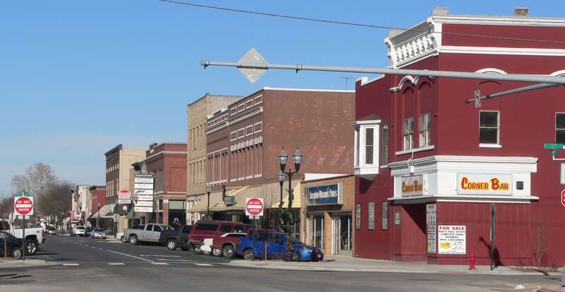 Downtown Fremont, Nebraska: looking north along east side of  Main Street from intersection with 3rd Street.