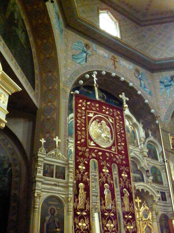 The frescoes and stenciling are original. It's now the last Sullivan-designed church still standing.