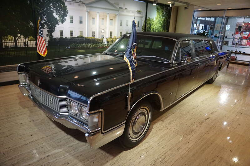 A 1968 Lincoln Continental limousine inside the Lyndon Baines Johnson Library and Museum in Austin, Texas (United States).