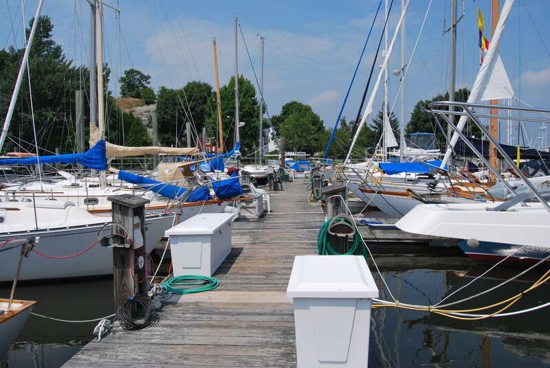 Marina in the Mystic River at Mystic, Connecticut.
