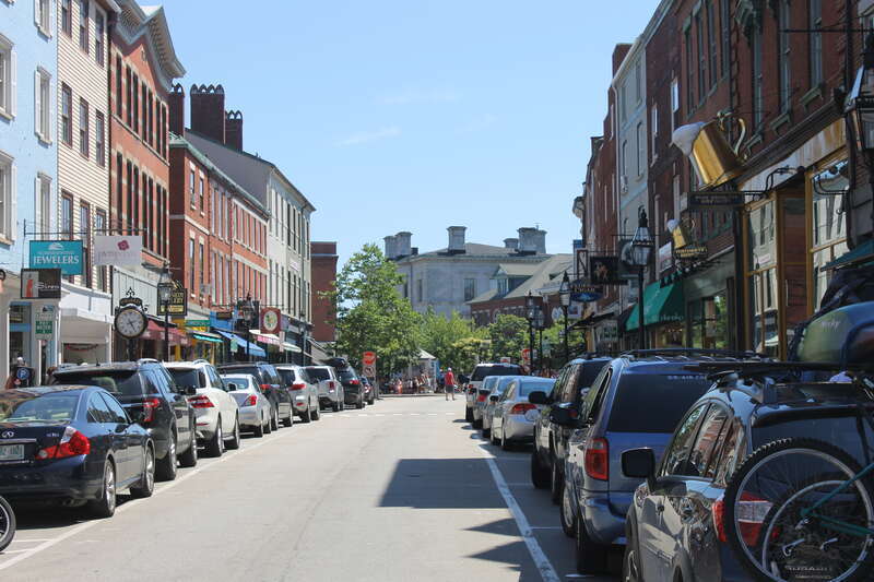 Market Street in downtown Portsmouth, New Hampshire.