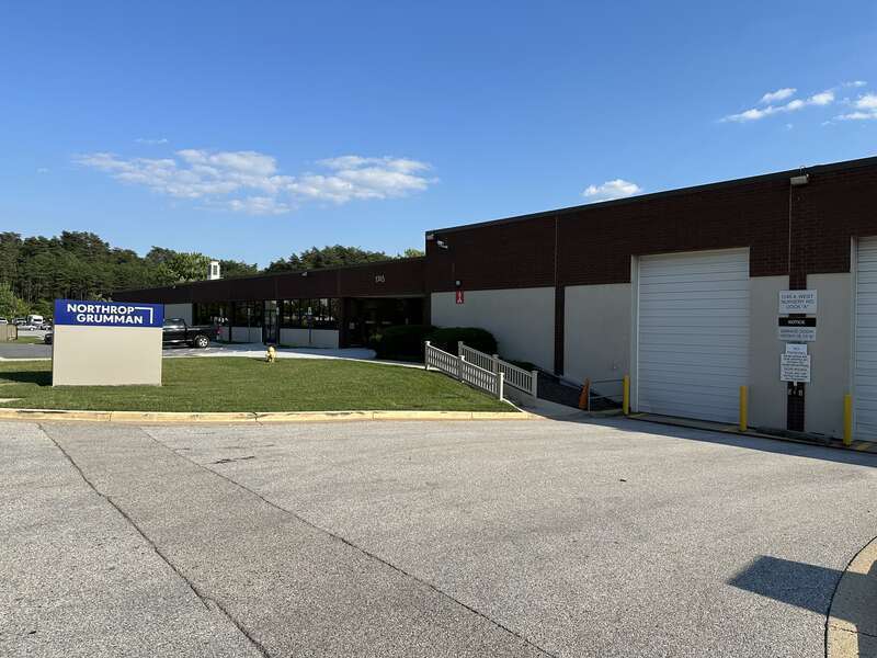 A view of the Northrup Grumman facility at Friendship Square on West Nursery Road in Linthicum, Maryland.  The building is adjacent to the (former) site of the National Electronics Museum.
