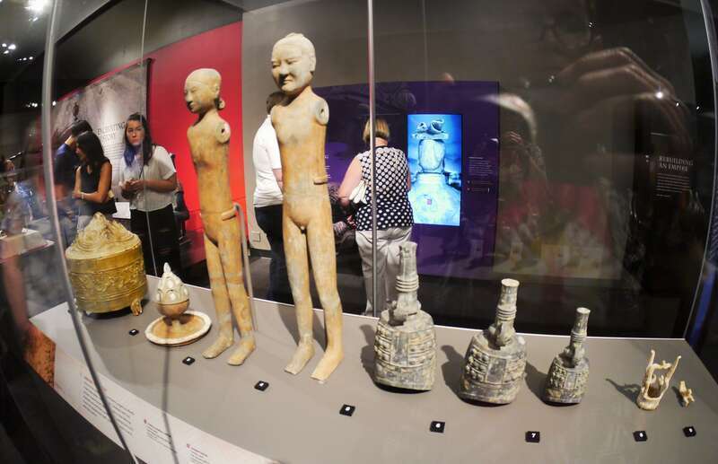Pacific Science Center Seattle - Terracotta Warriors of the First Emperor Exhibition- smaller Han period terra cotta figurines included in the exhibit but not found in the first emperor's tomb predating these