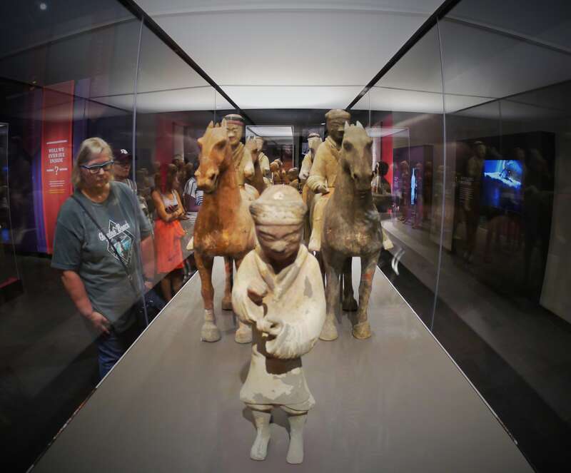 Pacific Science Center Seattle - Terracotta Warriors of the First Emperor Exhibition- smaller Han period terra cotta figurines included in the exhibit but not found in the first emperor's tomb predating these