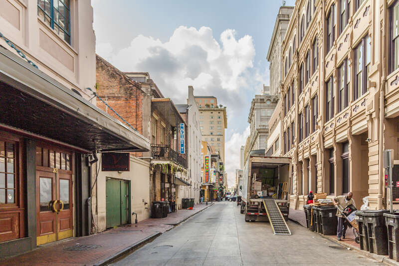 New Orleans, Louisiana. Looking riverwards on 900 block of Iberville Street.