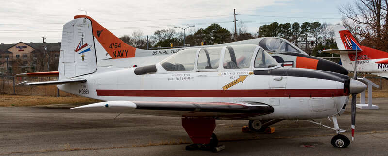 A Beech T-34B Mentor on display at the Patuxent River Naval Air Museum in Lexington Park, Maryland. This T-34, Bureau Number 140921, was flown by the Navy's Training Command from 1956 to 1993.  It was transferred to the NAS Patuxent River Flying Club