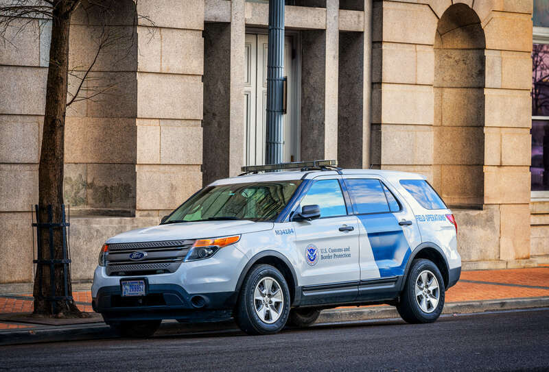 A U.S. Customs and Border Protection (CBP) field operations vehicle parked outside of the U.S. Custom House federal building at 423 Canal Street in New Orleans, Louisiana.