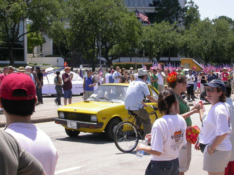 Yellow &quot;dual-headed&quot; Yugo GV in Houston.