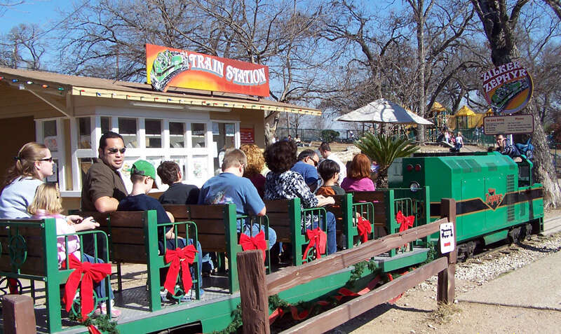 The Zilker Park miniature train, the Zilker Zephyr, in Austin, Texas, United States. The Zephyr went out of commission in 2019 due to track failure from soil erosion due to heavy rain. The Zephyr is being replaced by a new electric powered train, the