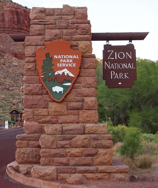South entrance sign, Zion National Park, Utah, USA
