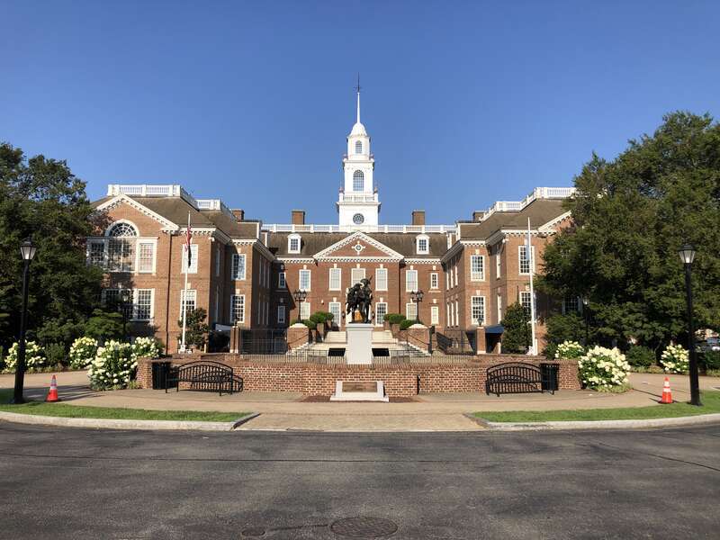 The east side of the Delaware Legislative Hall (Delaware Capitol Building) in Dover, Kent County, Delaware