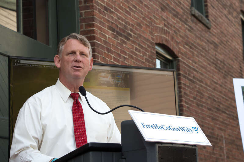 County Executive Allan Kittleman in July 2015 announcing Free Wifi in Ellicott City, Maryland at no charge to the Howard County tax payer.
