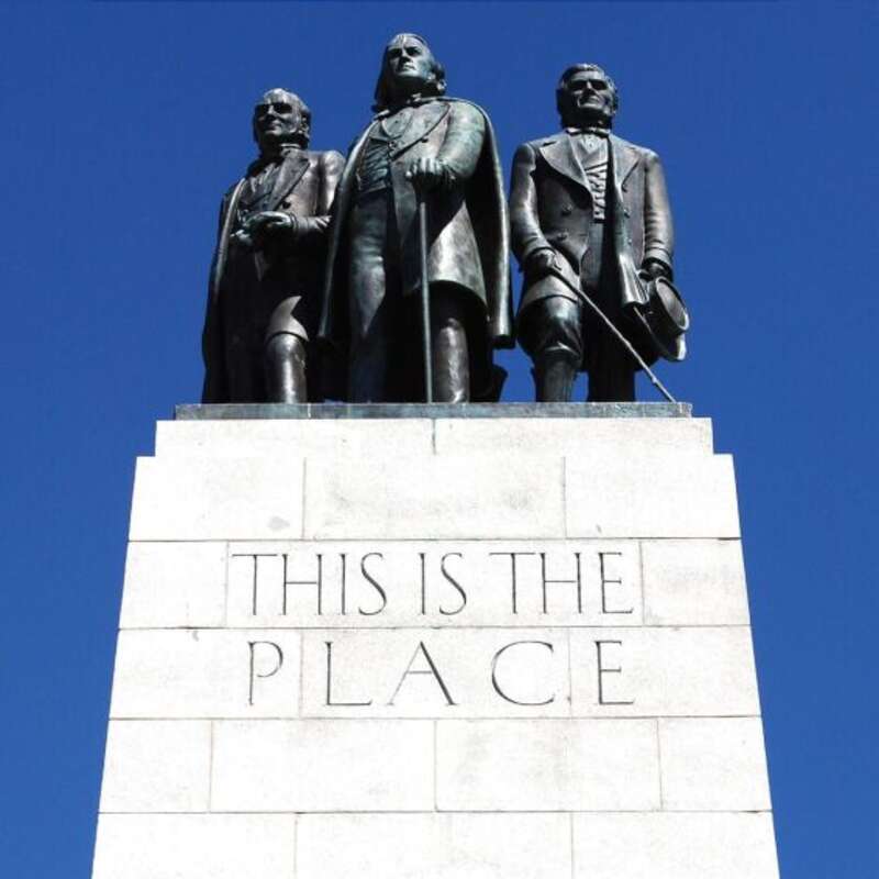 &quot;This is the right place&quot;. Statyn är skapad efter att kyrkans 2:e Profet: Brigham Young såg Salt Lake City, Utah som det förlovade landet