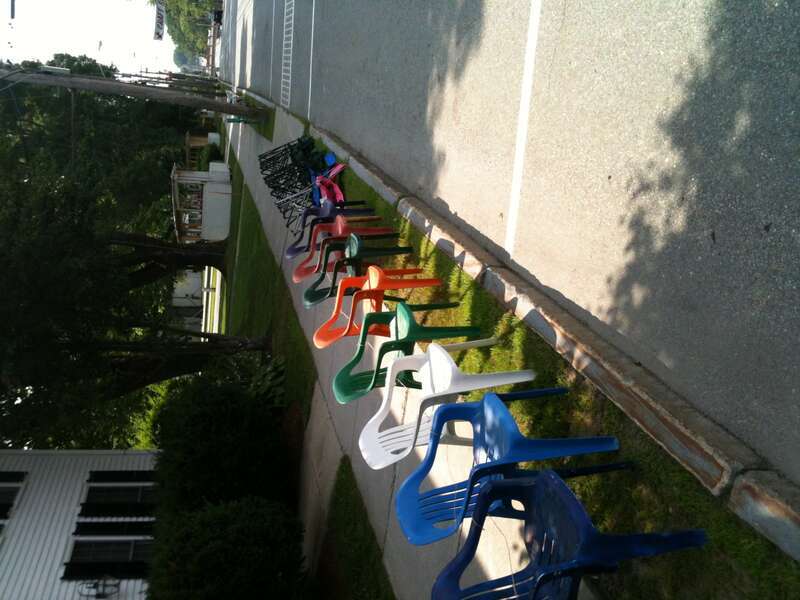 Chairs set out before a Clam Festival parade