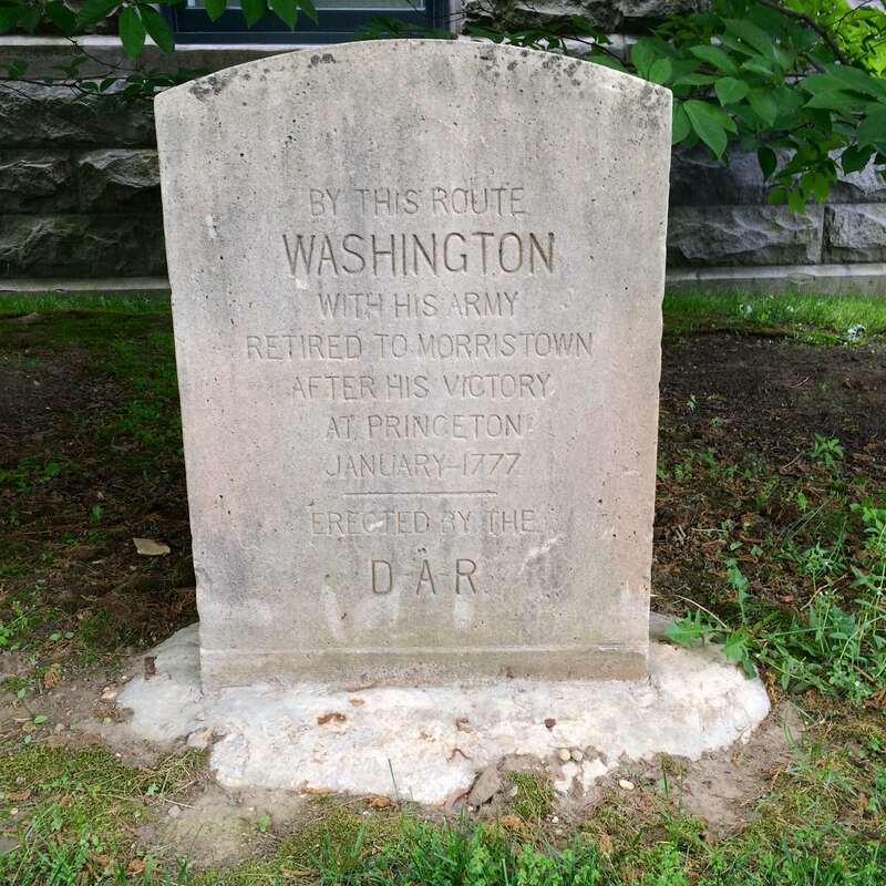 A 19th century marker of George Washington's route after the Battle of Princeton, on Nassau Street in Princeton, New Jersey.  Placed by the Daughters of the American Revolution