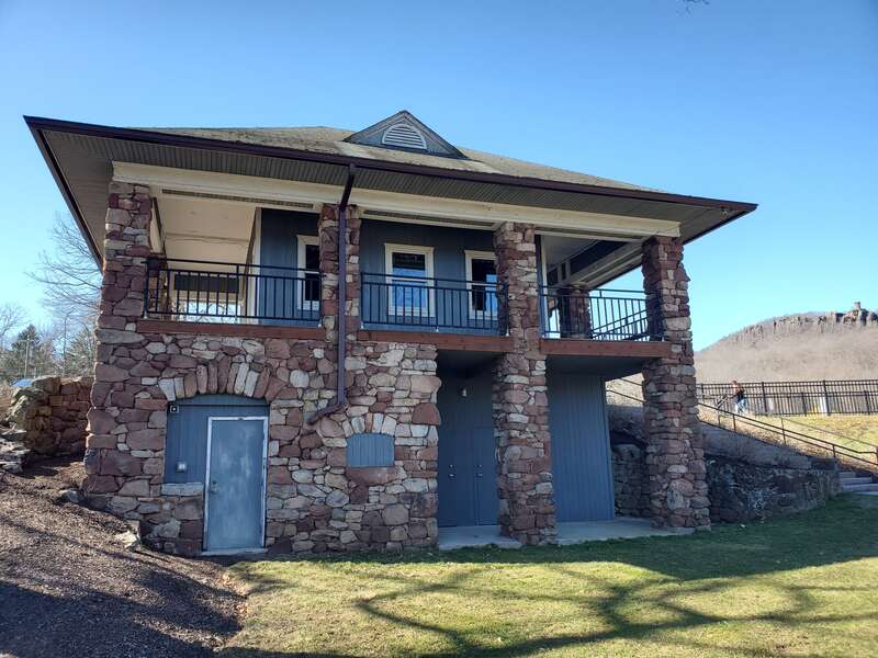 The former streetcar waiting station in Hubbard Park, seen in March 2023