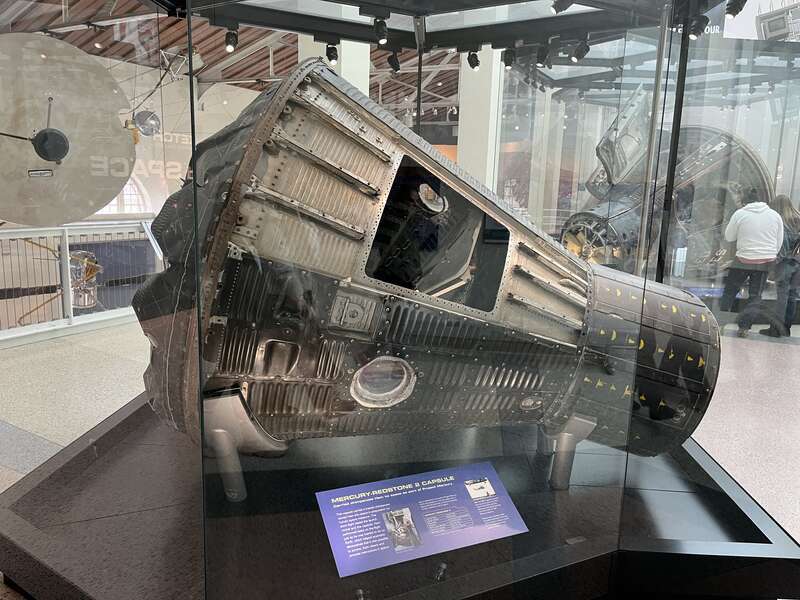 The Mercury-Redstone 2 capsule, which launched the first humanoid into space (a chimpanzee named Ham), on display at the California Science Center (Feb 2023).