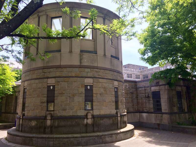 The tower of the northeast corner of Firestone Library on Nassau Street in Princeton, New Jersey