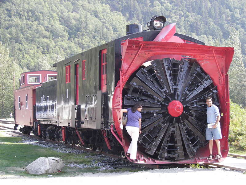 Railway rotary snowplow on Broadway near Second Avenue in Skagway, Alaska.