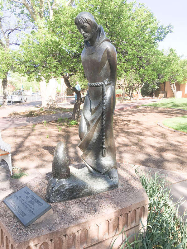 St. Francis of Assisi bronze outside of Santa Fe City Hall