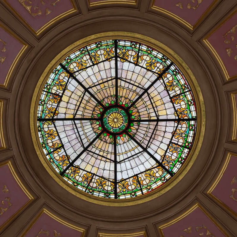 A view of the stained glass, located at the top of the dome of the Alabama State Capitol, Montgomery