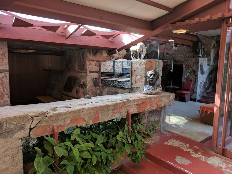 One of the entrances to the living quarters for Frank Lloyd Wright and his wife at Taliesin West.  The bedrooms step down into an outdoor garden patio area.