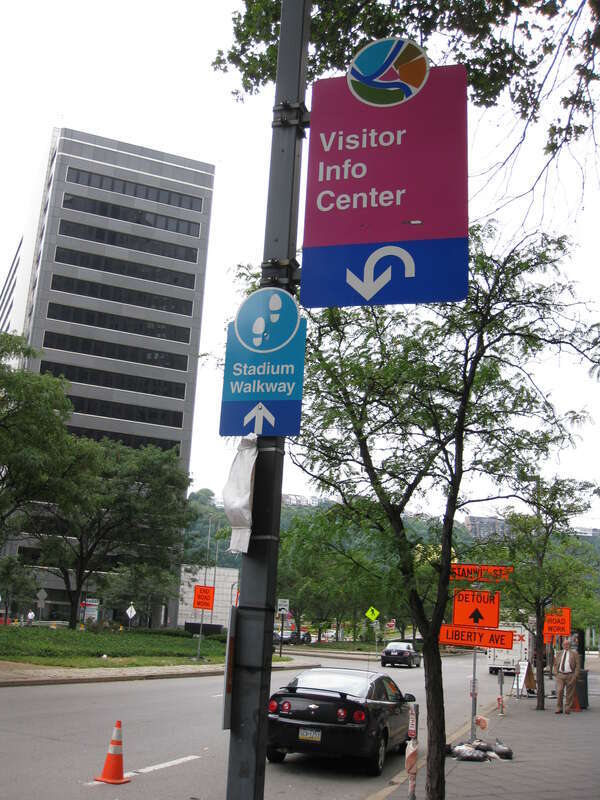 A U-Turn to Visitor's Center on Liberty Avenue in Pittsburgh.