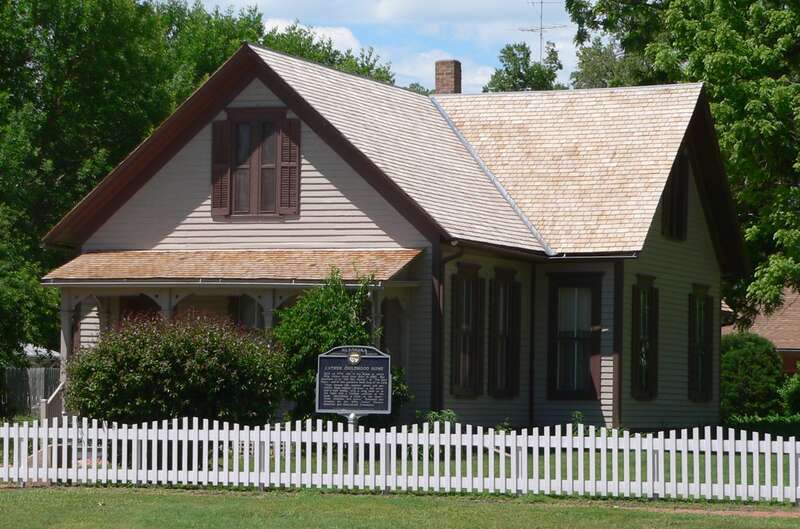 Willa Cather House on the southwest corner of 3rd Avenue and Cedar Street in Red Cloud, Nebraska; seen from the northeast.  Built ca. 1878, it was Cather's home from 1884 to 1890.  It is listed in the National Register of Historic Places.