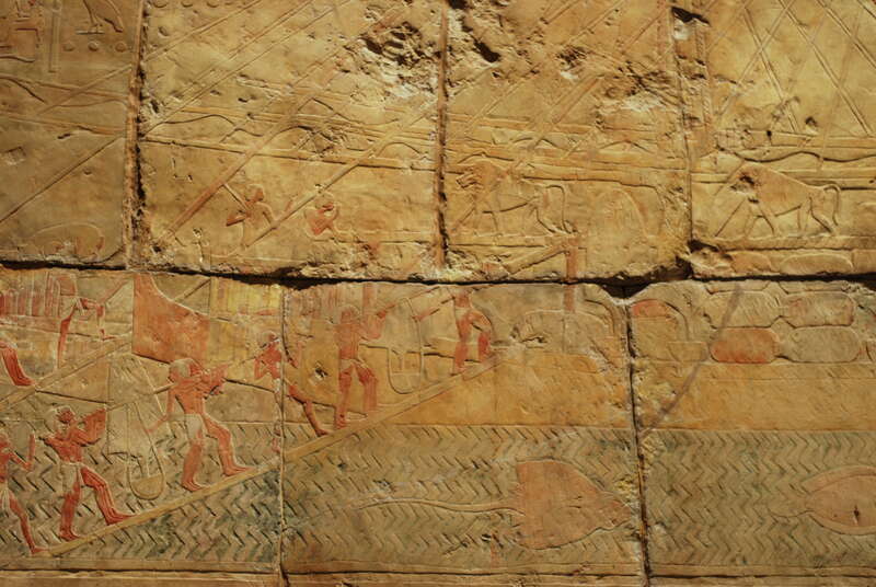 Workers loading a boat, with mandrils on the rigging and manta ray swimming underneath, Virginia Museum of Fine Arts, Richmond, VA