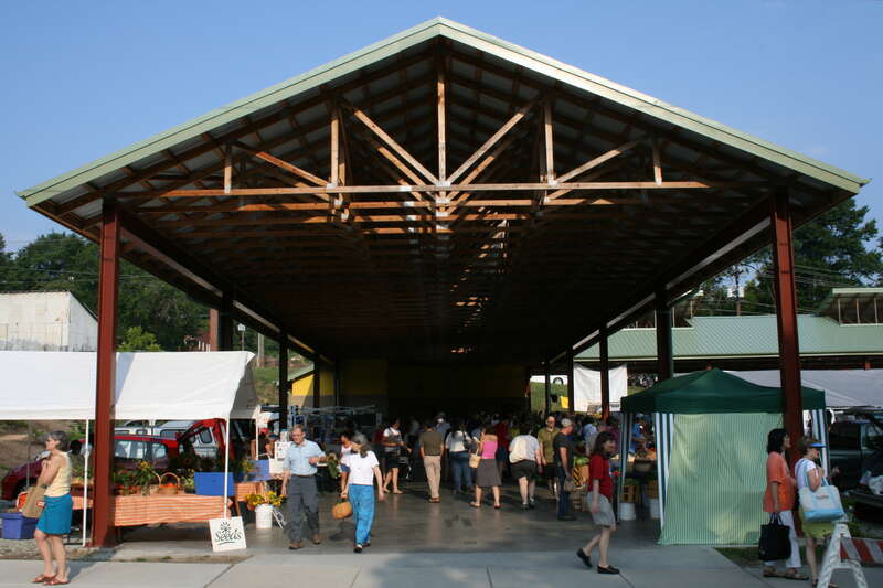 Durham Farmers' Market in the Durham Central Park Pavilion in Durham, North Carolina.
