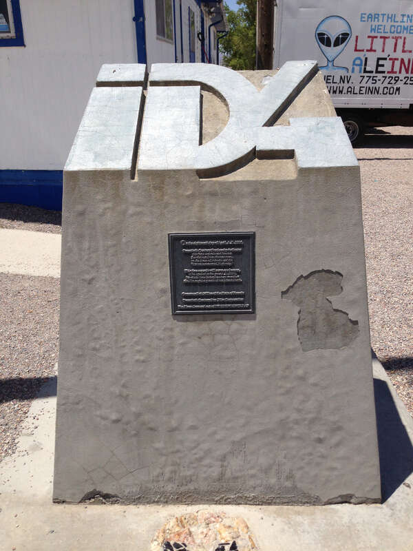 Independence Day time capsule in front of the Little A'Le'Inn restaurant, bar and motel along Nevada State Route 375 in Rachel, Nevada