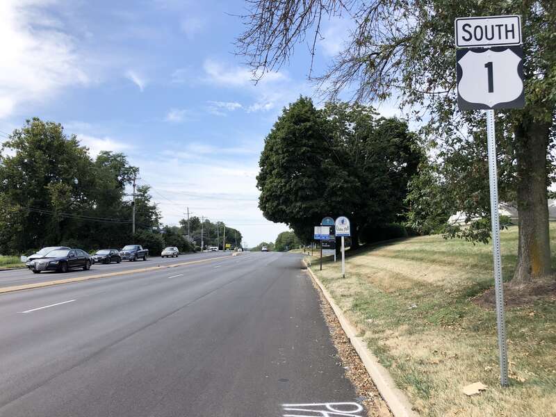 View south along U.S. Route 1 (Baltimore Pike) at U.S. Route 202 and U.S. Route 322 (Wilmington Pike) in Chadds Ford Township, Delaware County, Pennsylvania