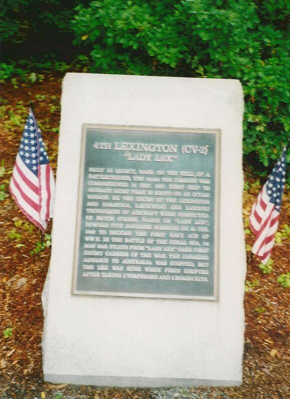 A plaque commemorating the 4th USS Lexington in Lexington, Massachusetts (United States).