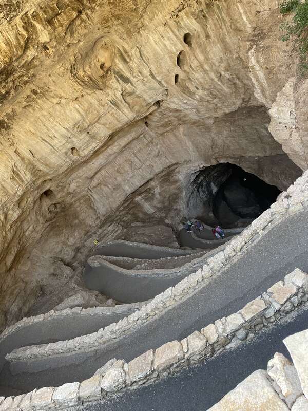 This photograph allows visitors to see the steep, winding descent into the cavern.